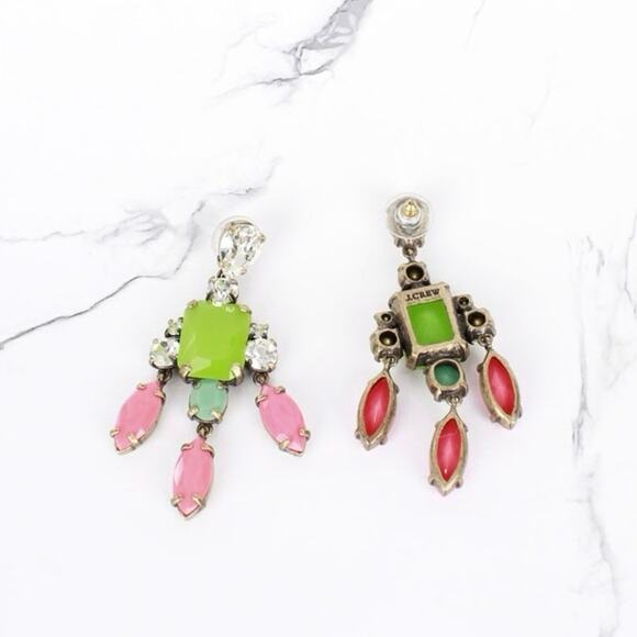 Jcrew Candy Statement Earring w/ Green and Pink Stones - Picture 1 of 3